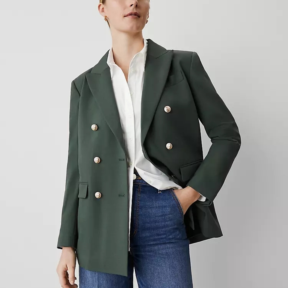 ANN TAYLOR Women's Double-Breasted Green Blazer